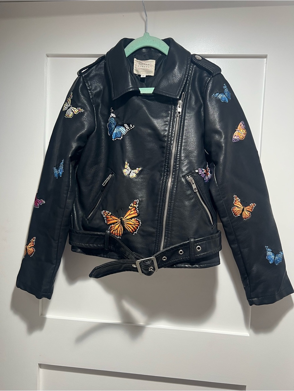 Hannah Banana Girls Butterfly Faux Leather Moto Jacket Size 8